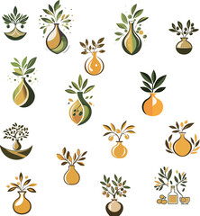 Stylized Olive and Oil Bottle Icon Set