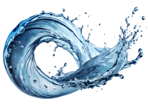 Dynamic blue water splash frozen in motion creating an elegant, abstract infinity loop on a pure white background, perfect for refreshing concepts