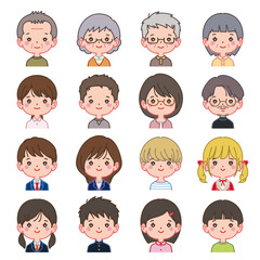 色々な年代の男女・顔アイコンセット