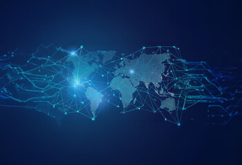 An abstract representation of the world, showcasing interconnectedness and global communication through a network of lines and points.