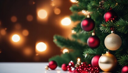 Close up christmas tree decorated with christmas balls