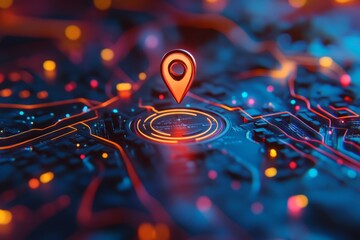 A digital map displaying a location with one pin, illustrating the technology of GPS, Global Positioning System, innovation in delivery services,  map navigation 