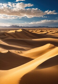 expansive desert terrain featuring cascading sand dunes under bright blue sky highlighting natural beauty wonder, arid, landscapes, sandscapes, vast