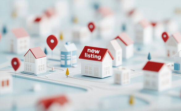 Real estate map with pins highlighting new property listings
