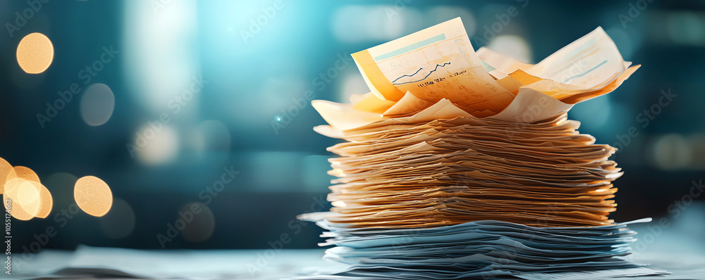 Poster stack of receipts with line graphs in the background, symbolizing the impact of trends on total cost