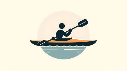 Minimalist Kayaker Icon, sport hobby vector illustration graphics resource