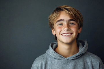 Portrait of smiling white cute teenage boy
