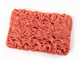 Fresh ground beef isolated on white background ready for cooking
