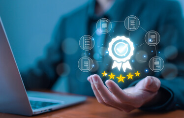 quality control concept. service best certification industrial, service system business certificate...
