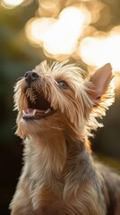 Naklejka premium Joyful Yorkshire Terrier: A Portrait of Canine Happiness in Natural Light