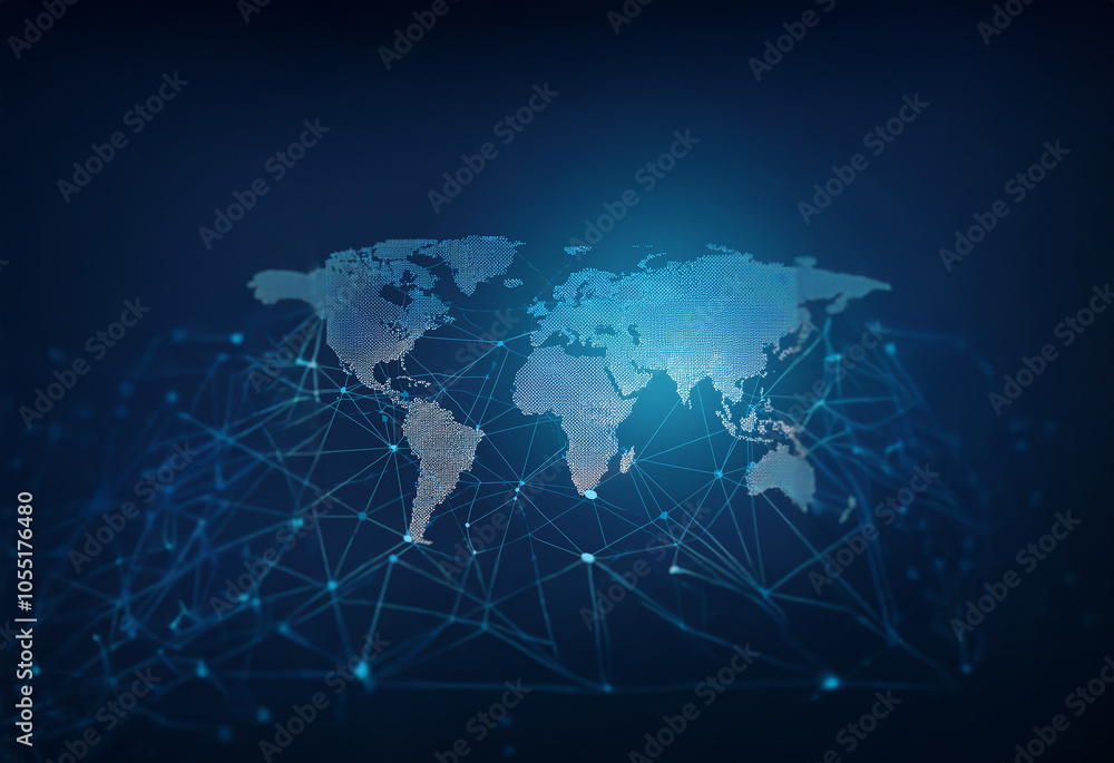 Poster a world map with connecting lines, representing global connectivity.