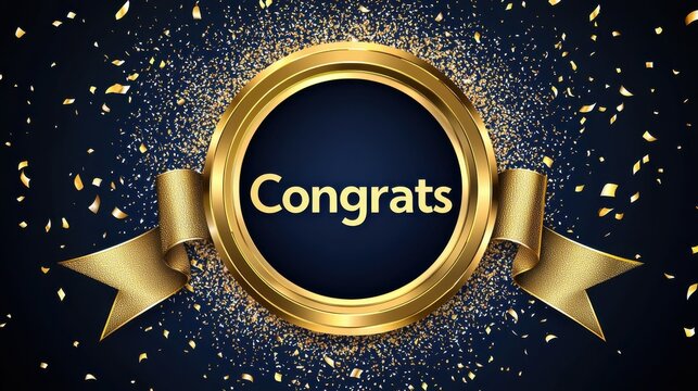 Celebrate special moments with this elegant Congrats badge featuring golden decorations and festive sparkles.
