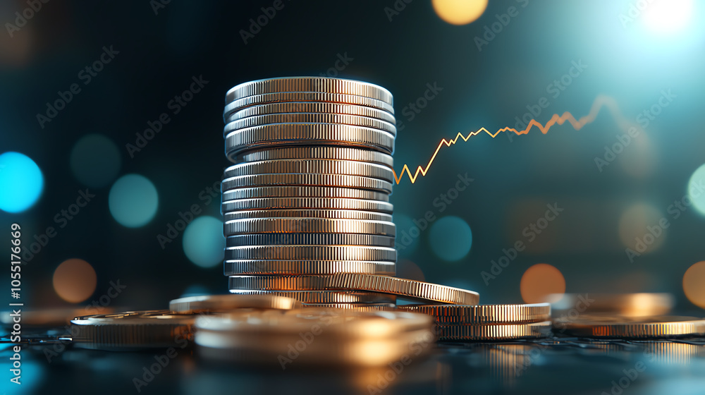 Poster stacked coins with a line chart overlay, capturing the changing trends in cost and value over time