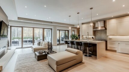 Modern Living Space with Open Kitchen Design