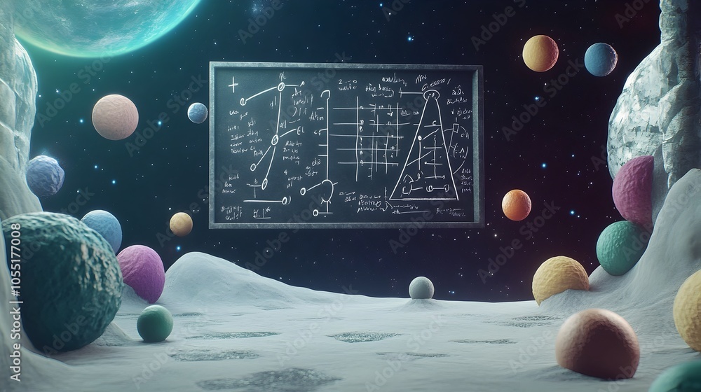 Aufkleber a 3d digital background featuring a chalkboard floating in the vast expanse of cosmic space covered 