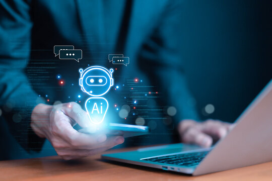 AI generates bot artificial intelligence, which is smart robot conversation. development of chatbot digital technology. concept of command prompt information, communication is open for chat customers