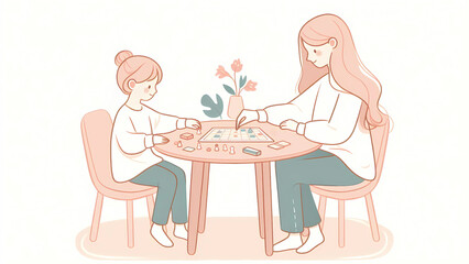 Mother and Daughter Bonding Over a Board Game, family time vector illustration graphics resource