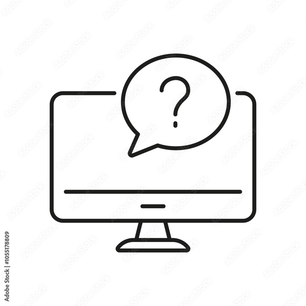 Poster computer screen with question mark line icon, customer support services outline symbol. editable str