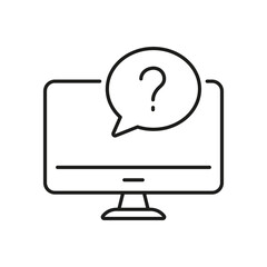 Computer Screen with Question Mark Line Icon, Customer Support Services Outline Symbol. Editable Stroke. Isolated Vector Illustration
