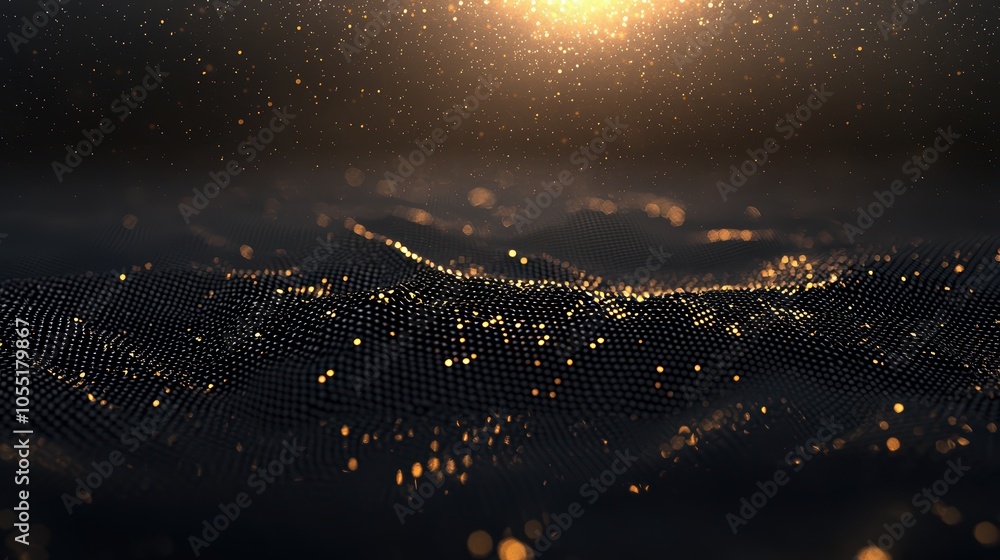 Aufkleber captivating golden particles dancing on a dark surface a mesmerizing visual of light and texture