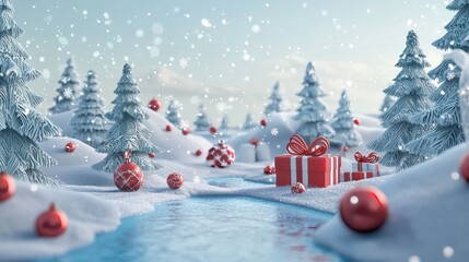 Obraz premium Christmas Wonderland Gift Card in Snowy Landscape