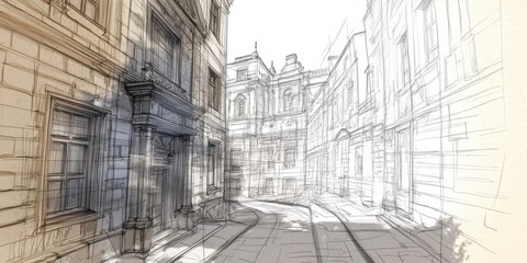 Fototapeta premium Intricate Urban Sketch: Architectural Lines and City Perspectives