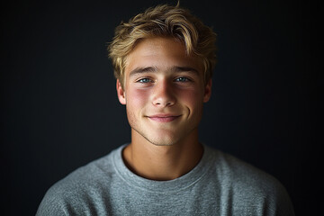 Fototapeta premium Portrait of smiling white cute teenage boy