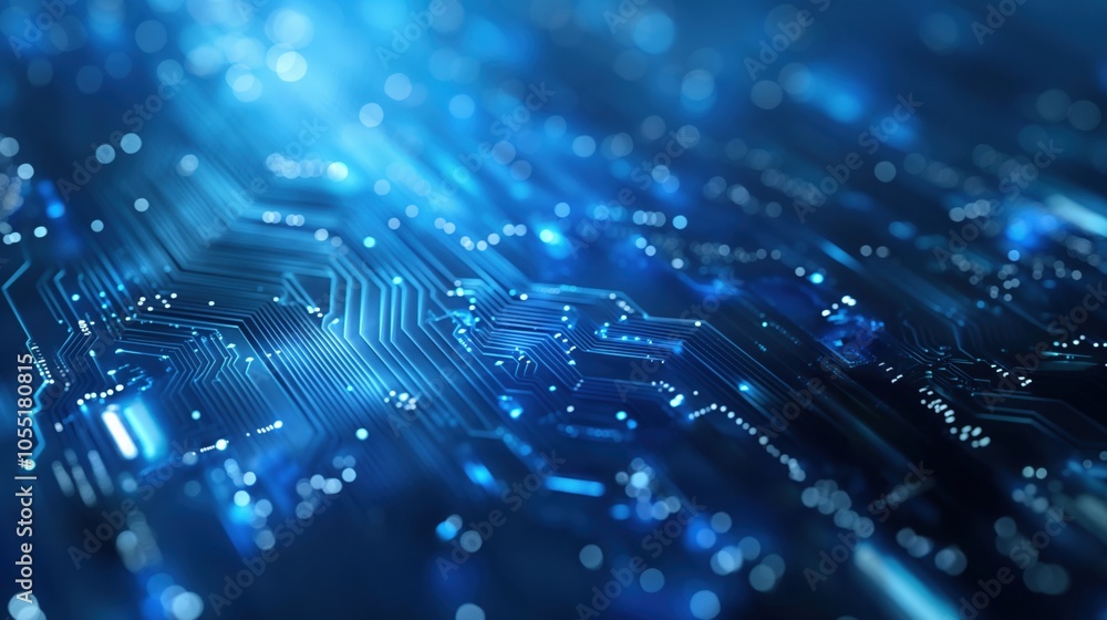 Poster Abstract tech digital blue background with network lines and dots connecting in dynamic pattern. Modern cyber technology, data networks, ai, futuristic design