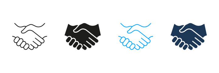 Deal Icon. Handshake Line and Silhouette Icon Set. Business Partnership, Hand Shake Symbol. Professional Agreement. Editable Stroke. Isolated Vector Illustration