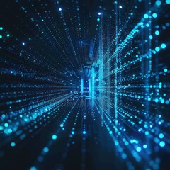 Abstract Digital Art: Blue Neon Lights and Glowing Particles