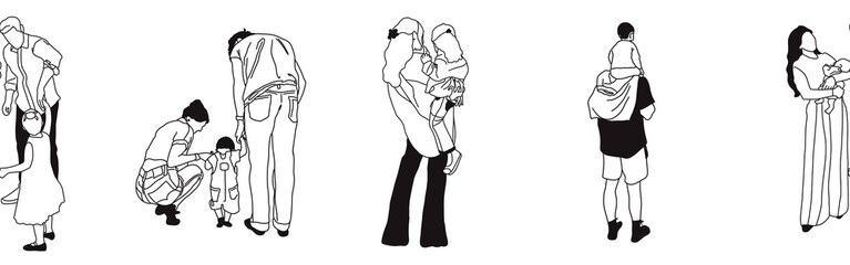 Hand-drawn doodle family border. Outline family clipart. Hand-drawn black art.