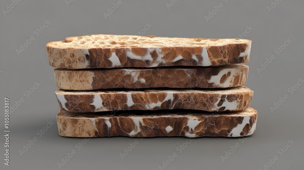 Poster a 3d visualization showcasing individual bread slices layered separately to highlight the intricate 
