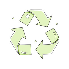Flat vector illustration of a green recycling symbol, representing sustainability and eco-consciousness. Perfect for environmental projects and recycling campaigns..