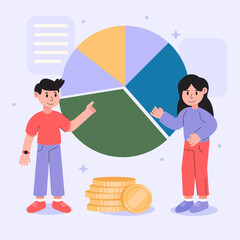 man and woman discussing financial data. Vector Illustration