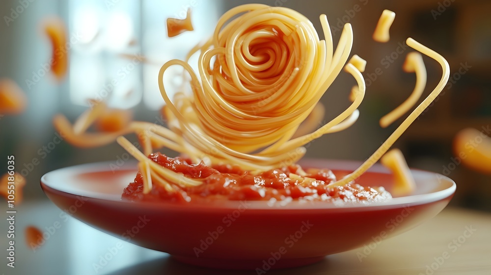 Poster exquisitely crafted 3d rendered pasta dish featuring a mesmerizing spiral formation of strands and s