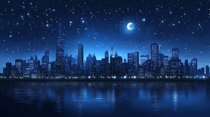 Fototapeta premium Serene Nightscape with Gentle City Lighting