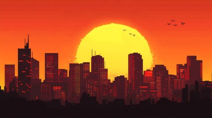 Fototapeta premium Silhouetted Cityscape at Sunset with High Contrast Lighting