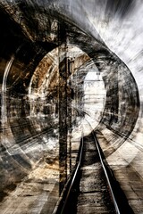 Train Tracks in Tunnel: Abstract Motion Blur, Sepia Tones