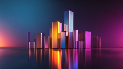 Colorful Cityscape with Reflected Light Effects