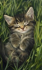 rabbit, cat, kitten, puppy, dog, tiger taking a nap,generation AI