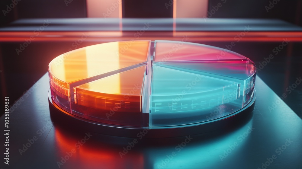 Poster colorful transparent pie chart display on a table