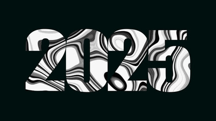 Black and white luxury text 2025, Happy new year 2025, Text new year 2025 on blue background. New year 2025 concept. annual plan, growth strategy, business planning