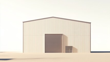 Modern Warehouse Facade: A crisp, clean, and contemporary warehouse structure with a large garage door, ready for your business needs.  