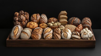 Assortment of Artisan Breads on Wooden Tray