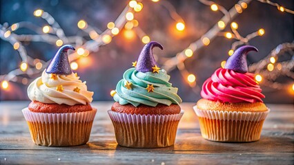 Festive cupcakes decorated with magic hat , Halloween, birthday, cupcakes, festive, celebration, party, magic, hat