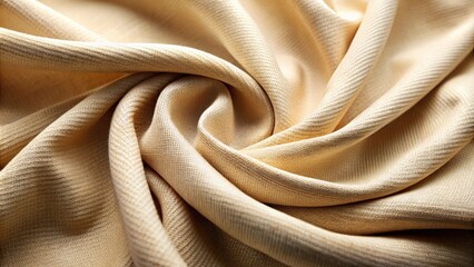 Close-up of draping beige fabric texture background with soft material detail creating movement and...