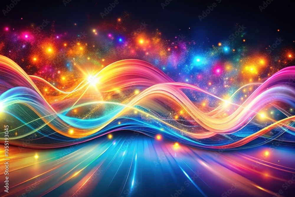 Poster vibrant abstract design with colorful light waves and shimmering effects for modern visual projects