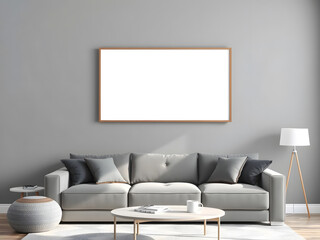 A living room with a white couch and a coffee table