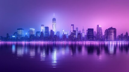 Urban Nightscape with Soft Neon Tones and Lighting