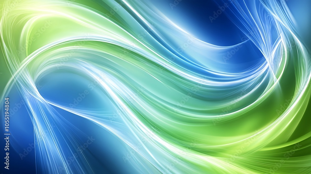 Poster abstract flowing lines in blue and green, creating a dynamic and vibrant visual effect.